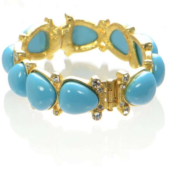 Kenneth Jay Lane Crystal & Triangle Cabochon Hinged Bracelet - Picture 5 of 6